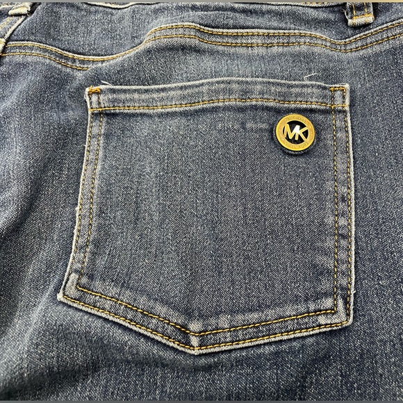 Michael Kors Medium Blue Wash Gold Button Logo Accent Skinny Denim Jeans size 14 - Picture 12 of 15